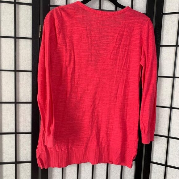 Ann Taylor LOFT Knitted Tie V-Neck Quarter Sleeve 3/4 Blouse Top Pink Small - Picture 5 of 9